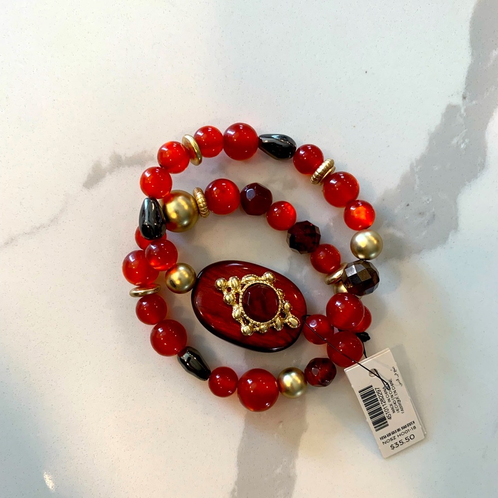 Chicos Red and Gold Double Stretch Bracelet